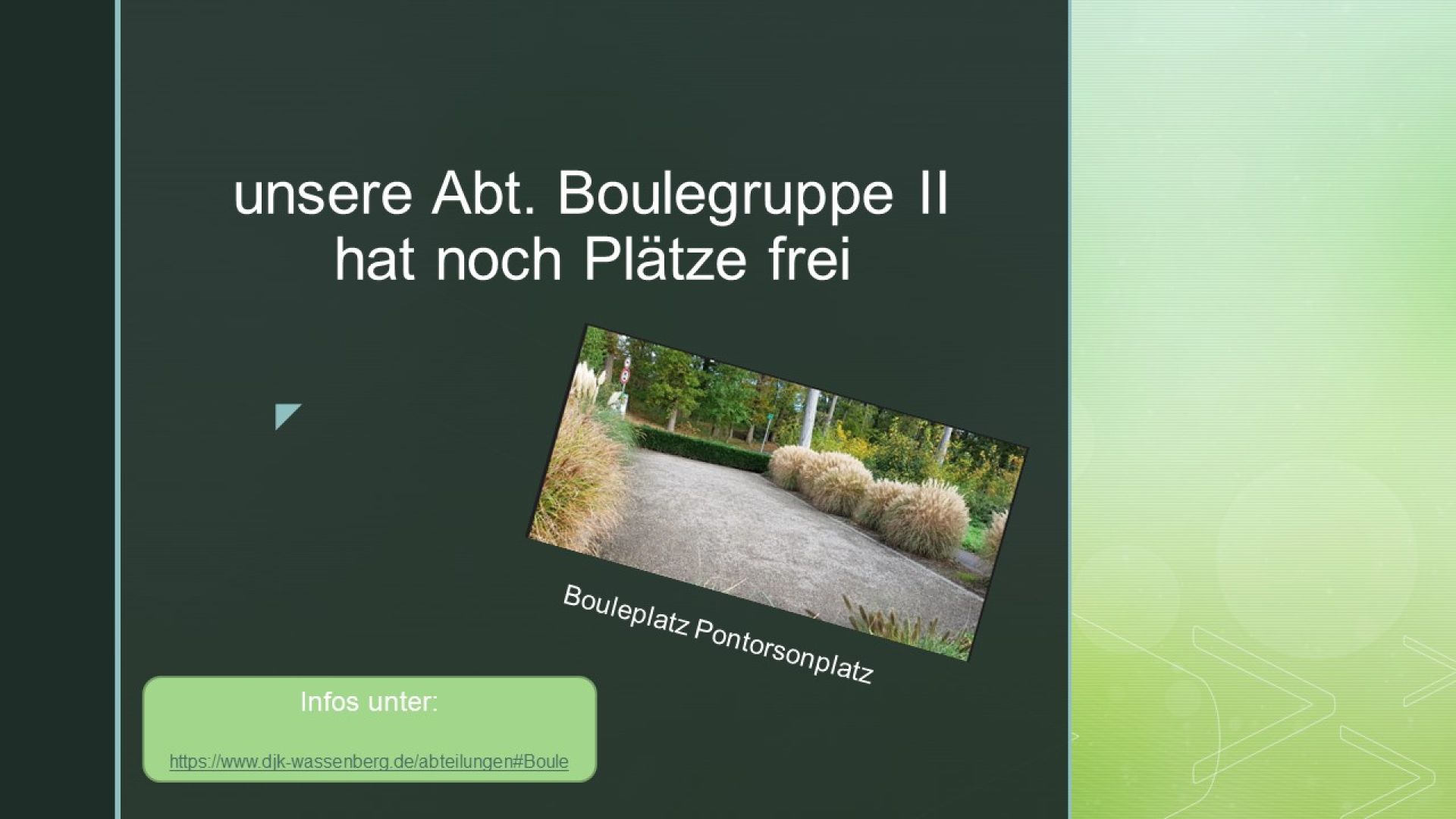 frei Plätze Boulegruppe II