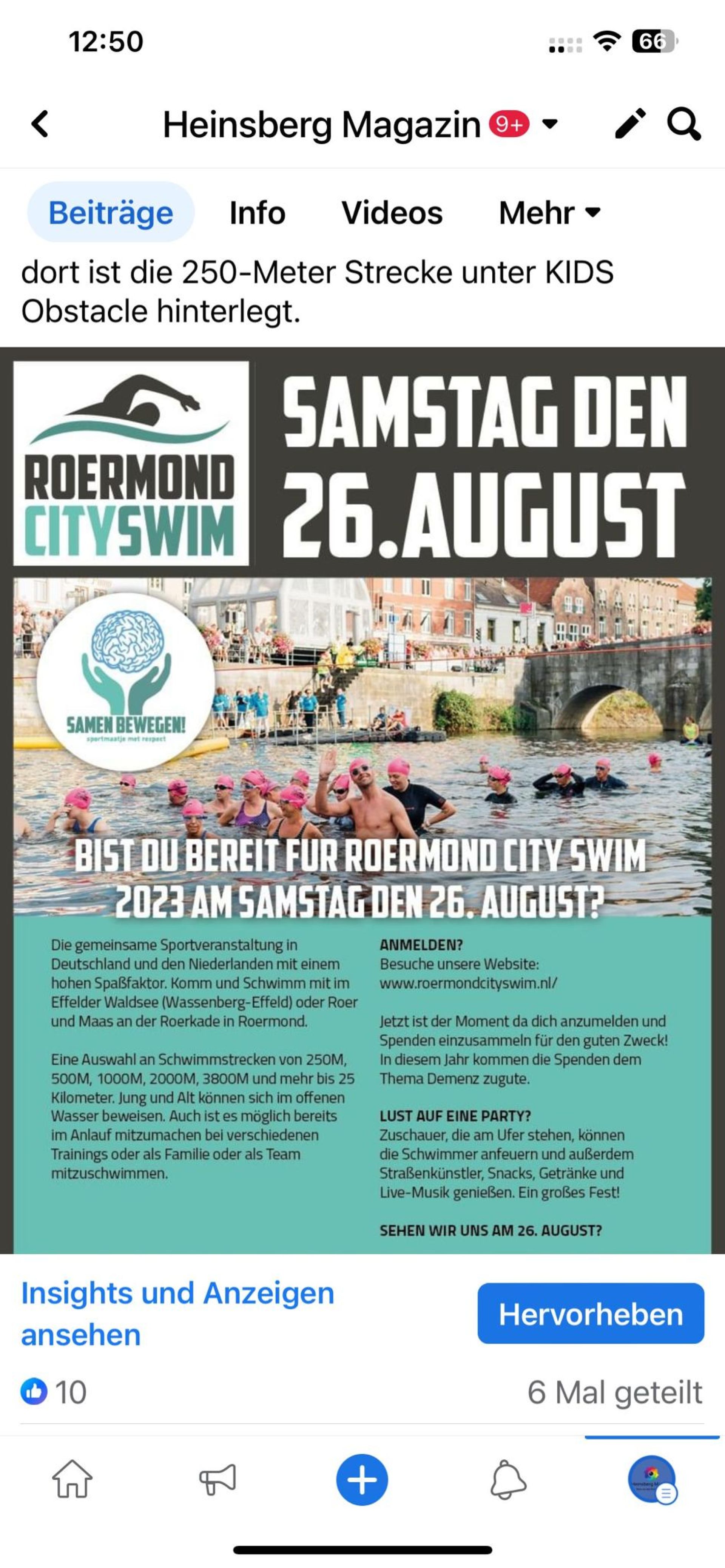 Samstag den 26. August startet wieder der Roermond Cityswim